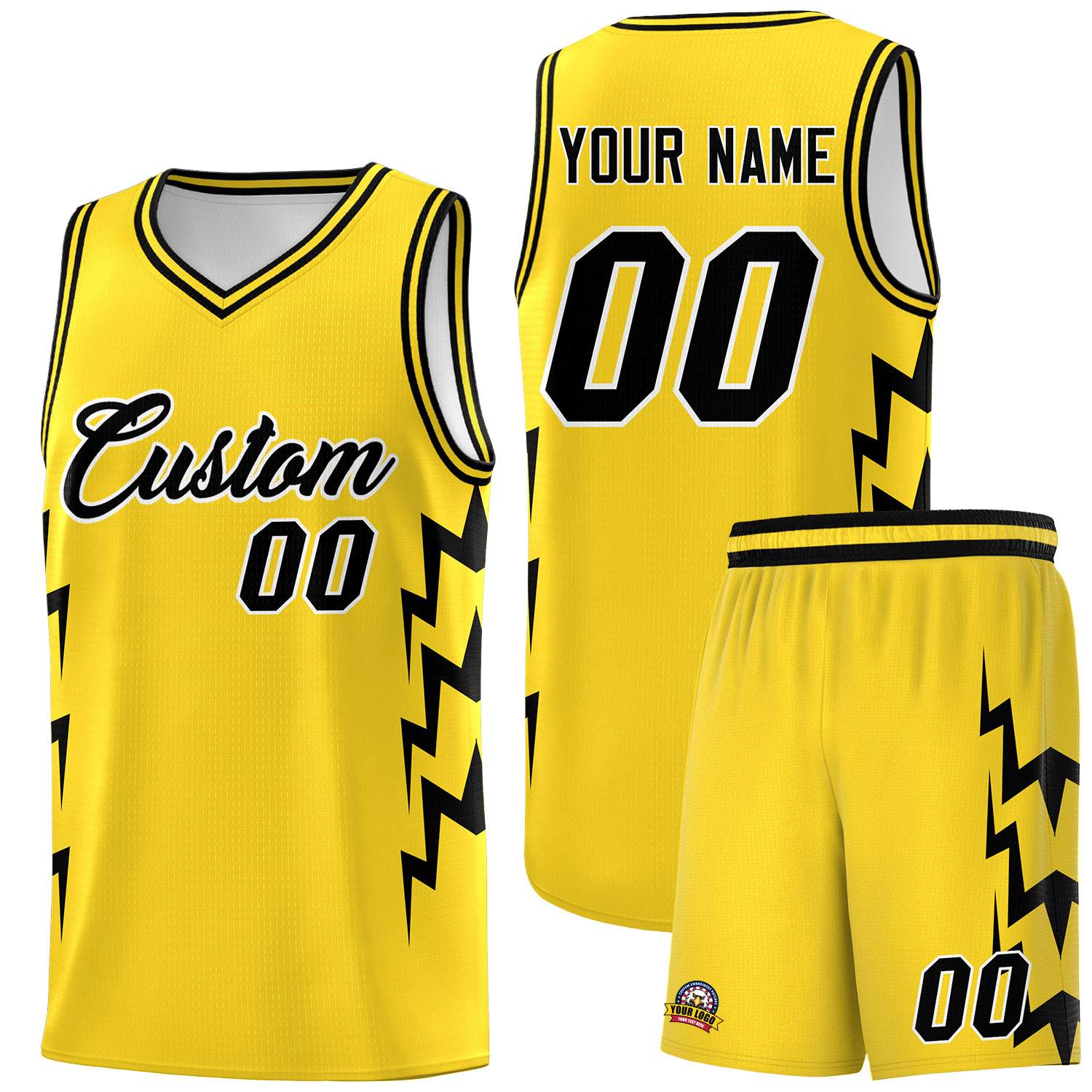 Custom Gold Side Lightning Pattern Sports Uniform Basketball Jersey|KXKSHOP