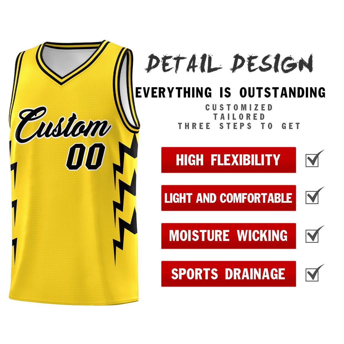 Custom Gold Side Lightning Pattern Sports Uniform Basketball Jersey|KXKSHOP