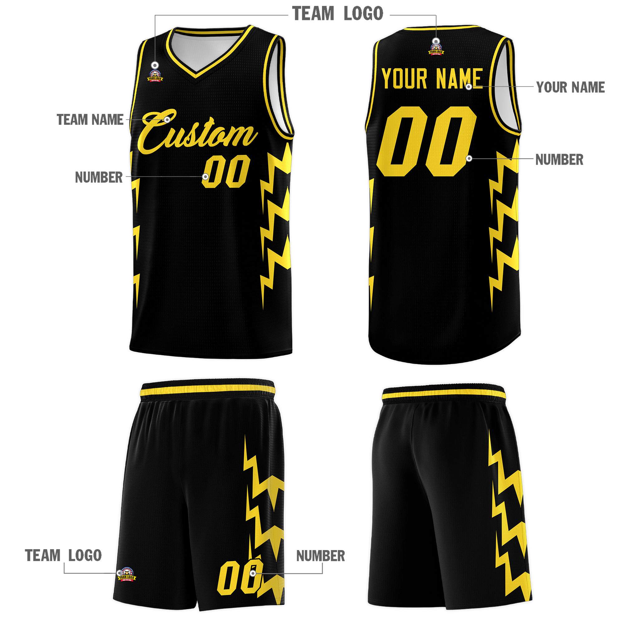 Custom Black Side Lightning Pattern Sports Uniform Basketball Jersey|KXKSHOP