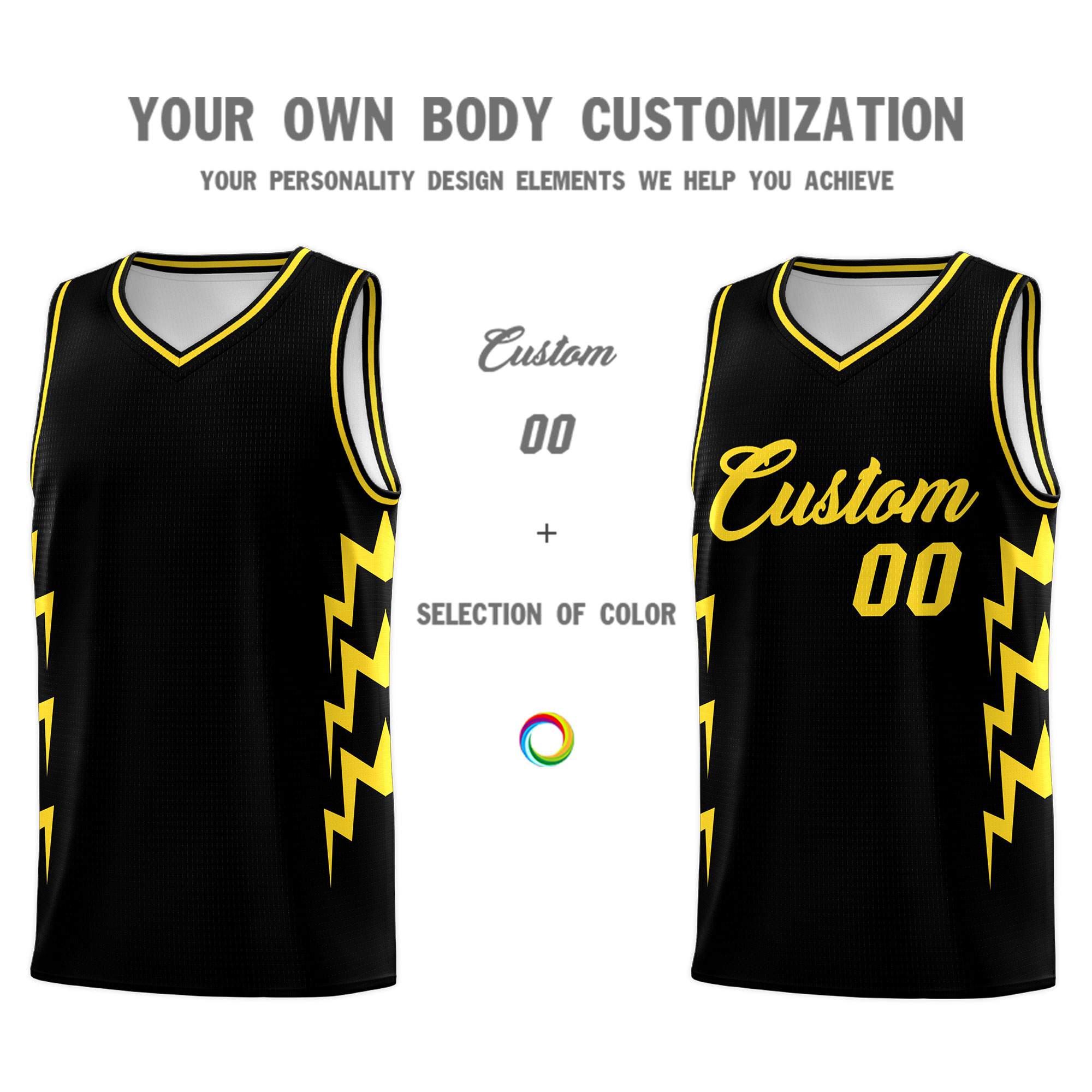 Custom Black Side Lightning Pattern Sports Uniform Basketball Jersey|KXKSHOP