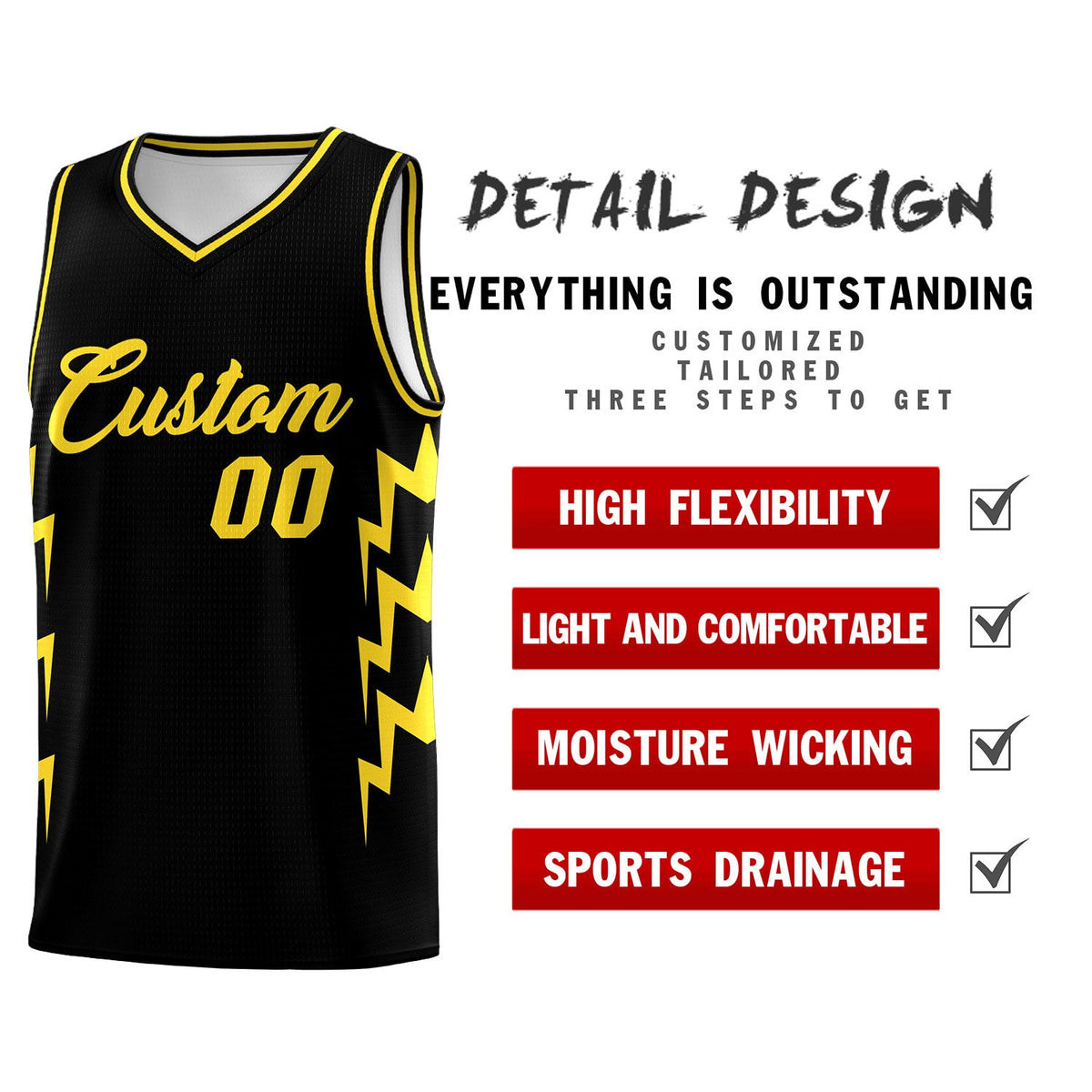 Custom Black Side Lightning Pattern Sports Uniform Basketball Jersey|KXKSHOP
