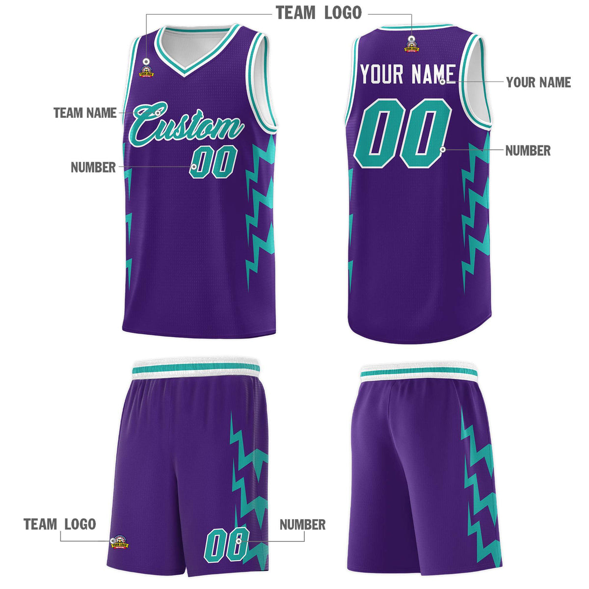 Custom Purple Side Lightning Pattern Sports Uniform Basketball Jersey|KXKSHOP