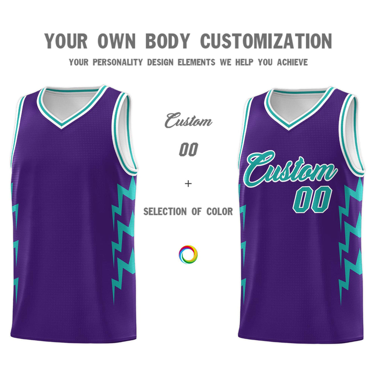 Custom Purple Side Lightning Pattern Sports Uniform Basketball Jersey|KXKSHOP