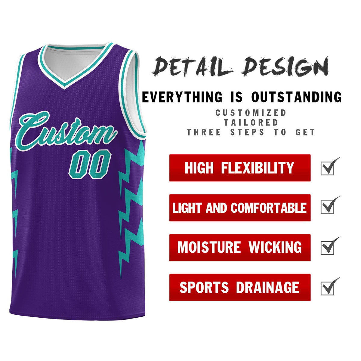 Custom Purple Side Lightning Pattern Sports Uniform Basketball Jersey|KXKSHOP