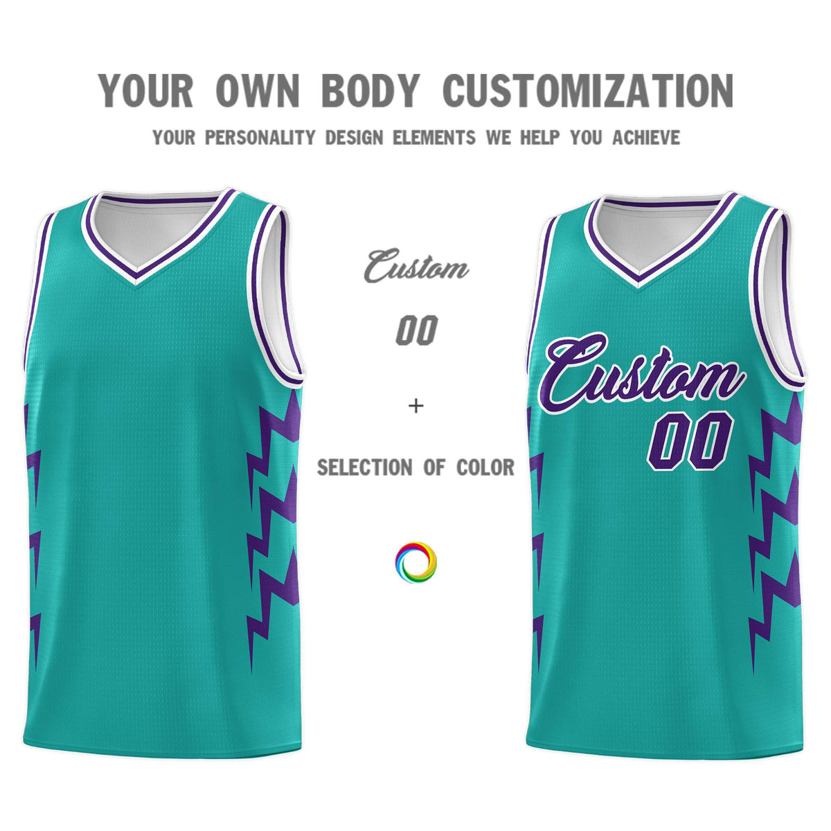 Custom Aqua Side Lightning Pattern Sports Uniform Basketball Jersey|KXKSHOP