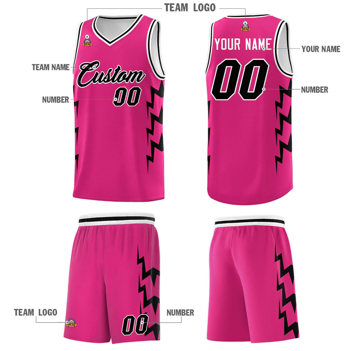 Custom Pink Side Lightning Pattern Sports Uniform Basketball Jersey|KXKSHOP