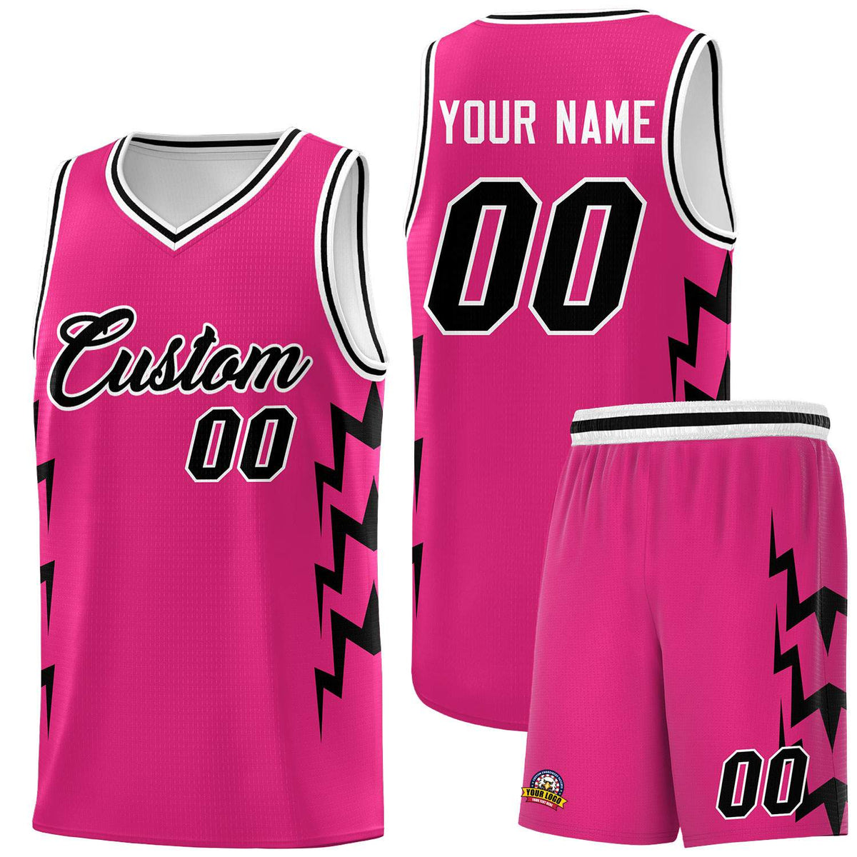 Custom Pink Side Lightning Pattern Sports Uniform Basketball Jersey|KXKSHOP