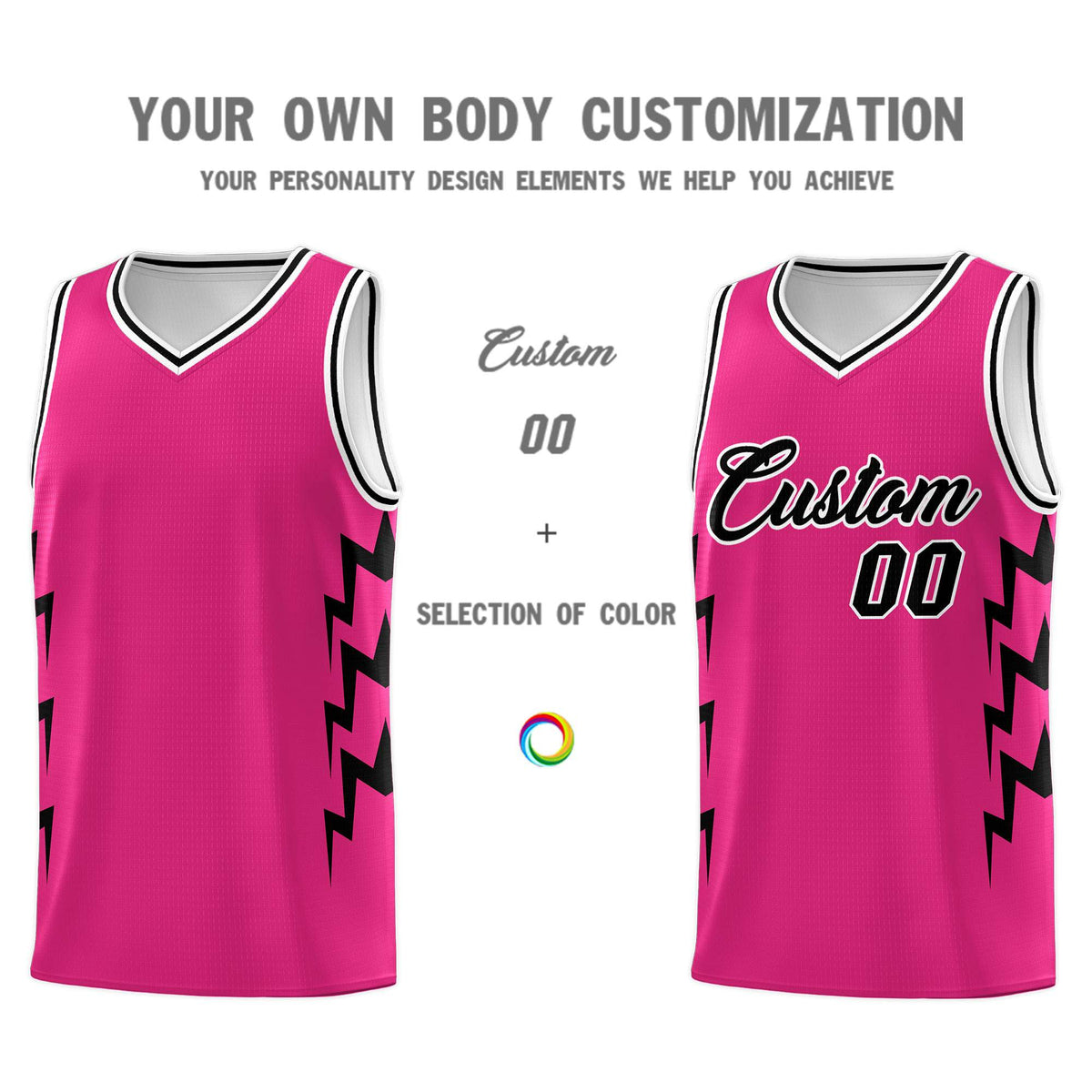 Custom Pink Side Lightning Pattern Sports Uniform Basketball Jersey|KXKSHOP