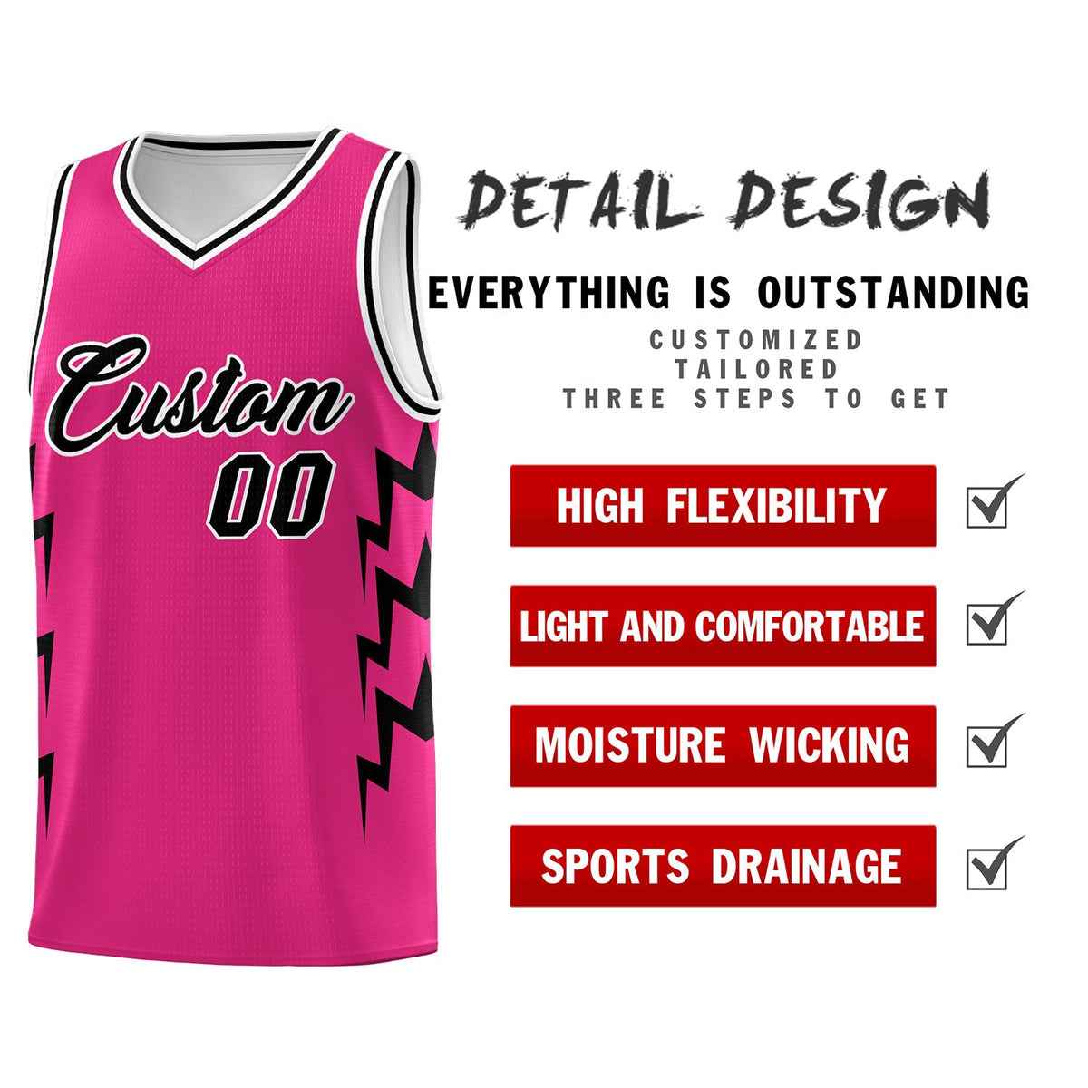 Custom Pink Side Lightning Pattern Sports Uniform Basketball Jersey|KXKSHOP