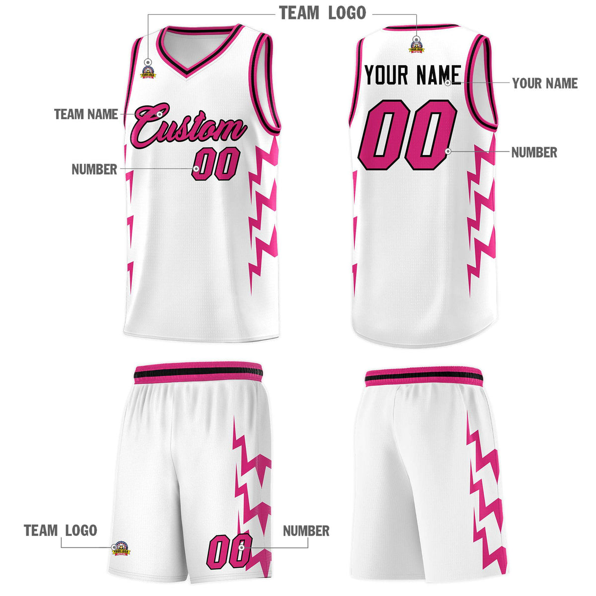 Custom White Side Lightning Pattern Sports Uniform Basketball Jersey|KXKSHOP