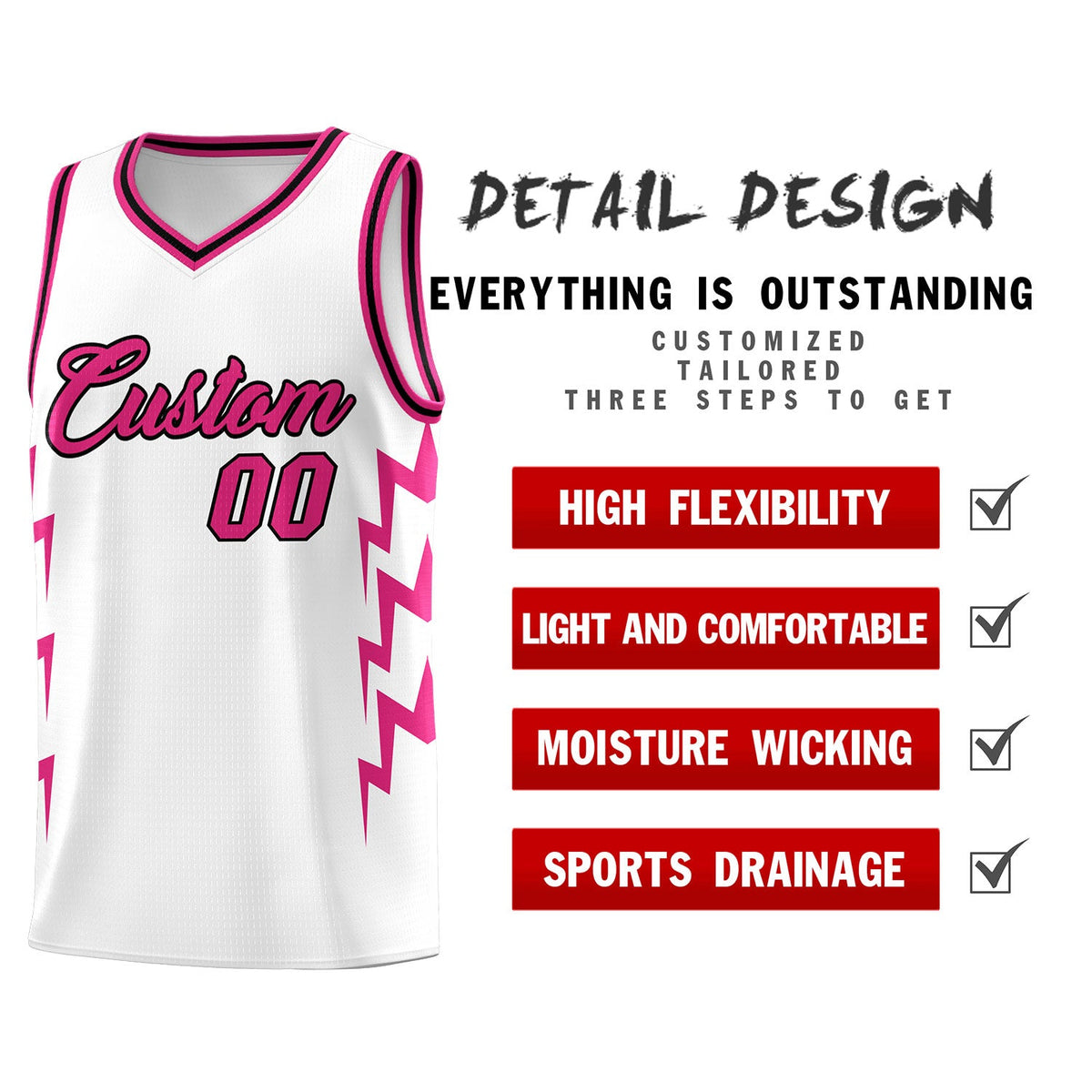 Custom White Side Lightning Pattern Sports Uniform Basketball Jersey|KXKSHOP