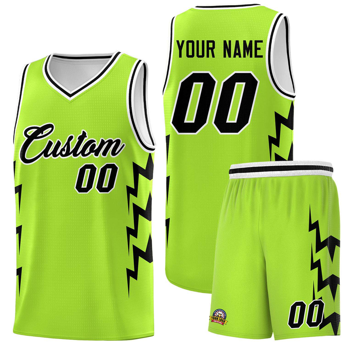 Custom Neon Green Side Lightning Pattern Sports Uniform Basketball Jersey|KXKSHOP