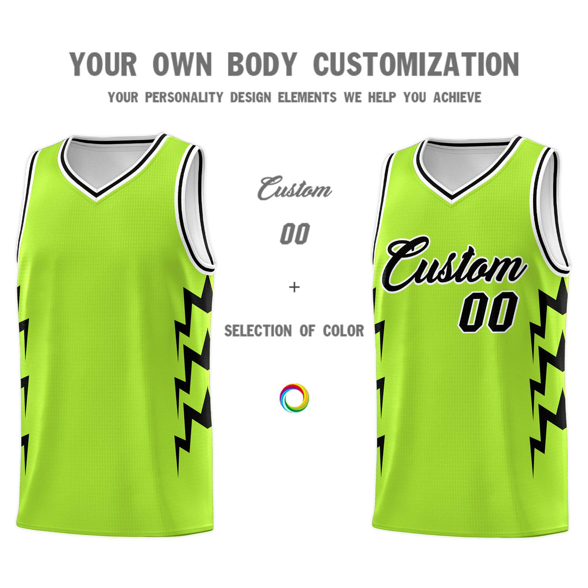 Custom Neon Green Side Lightning Pattern Sports Uniform Basketball Jersey|KXKSHOP