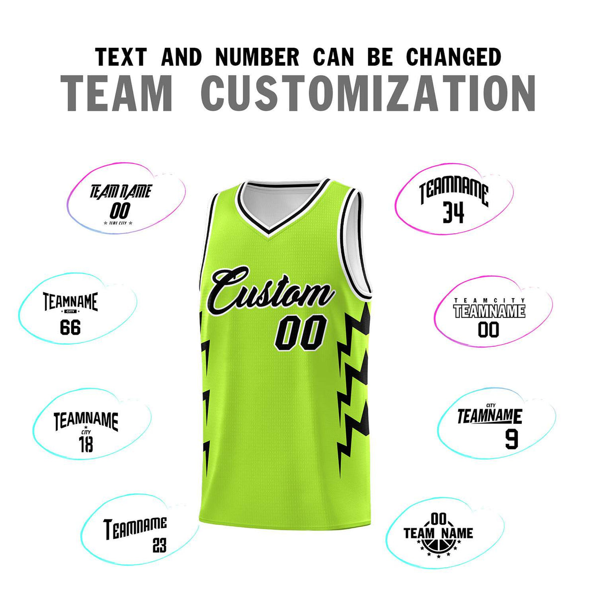 Custom Neon Green Side Lightning Pattern Sports Uniform Basketball Jersey|KXKSHOP