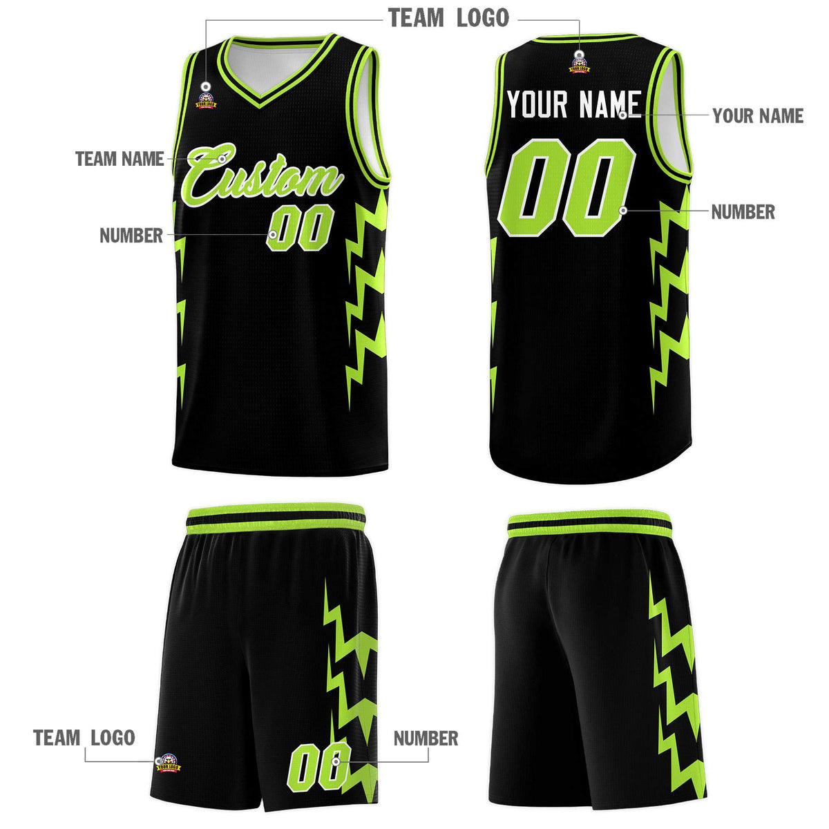 Custom Black Side Lightning Pattern Sports Uniform Basketball Jersey|KXKSHOP