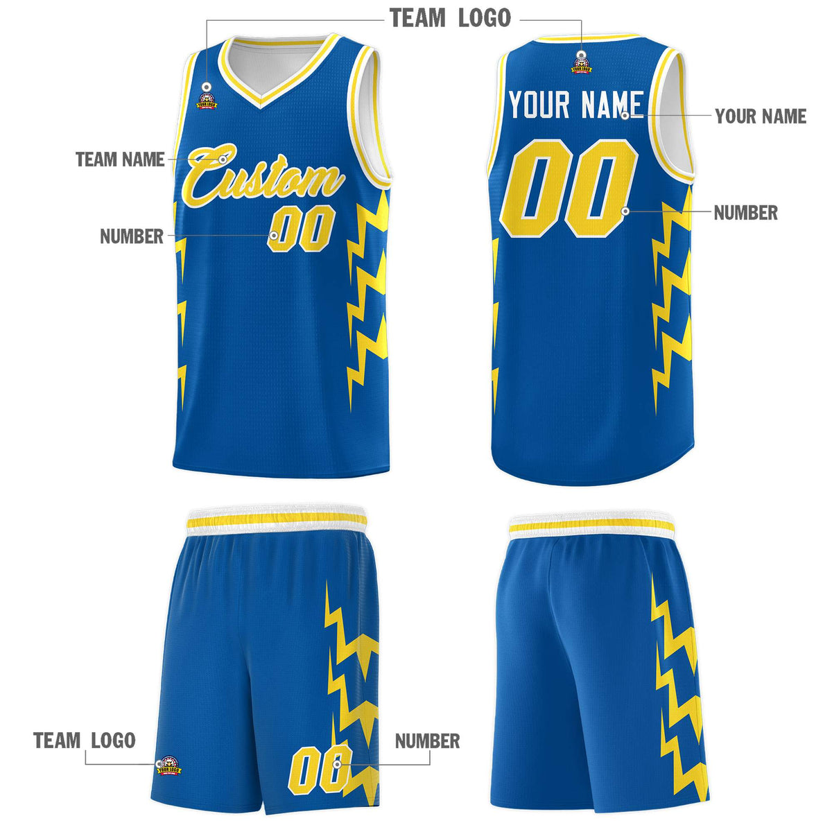 Custom Royal Side Lightning Pattern Sports Uniform Basketball Jersey|KXKSHOP