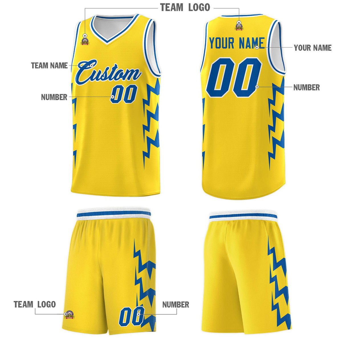 Custom Gold Side Lightning Pattern Sports Uniform Basketball Jersey|KXKSHOP