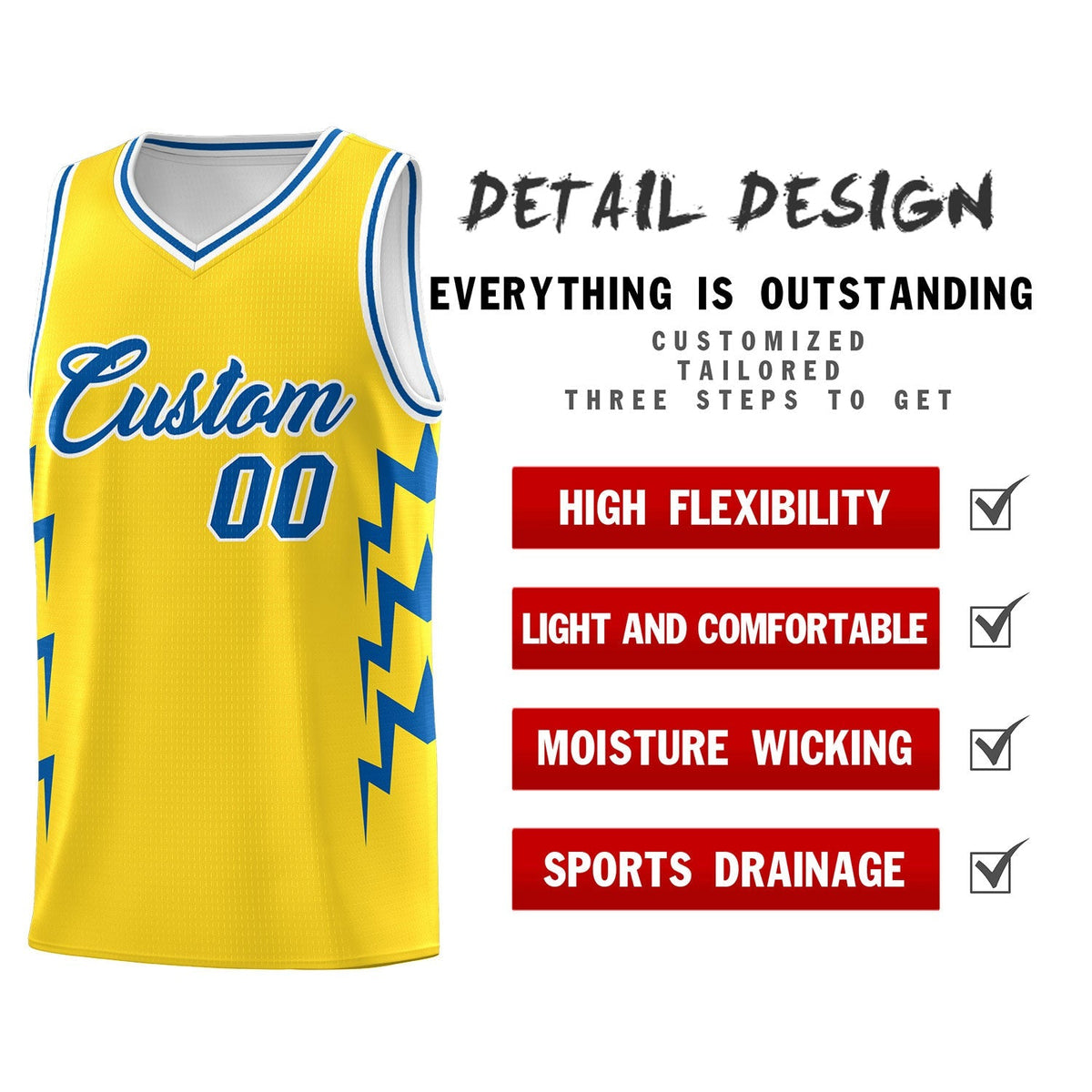 Custom Gold Side Lightning Pattern Sports Uniform Basketball Jersey|KXKSHOP