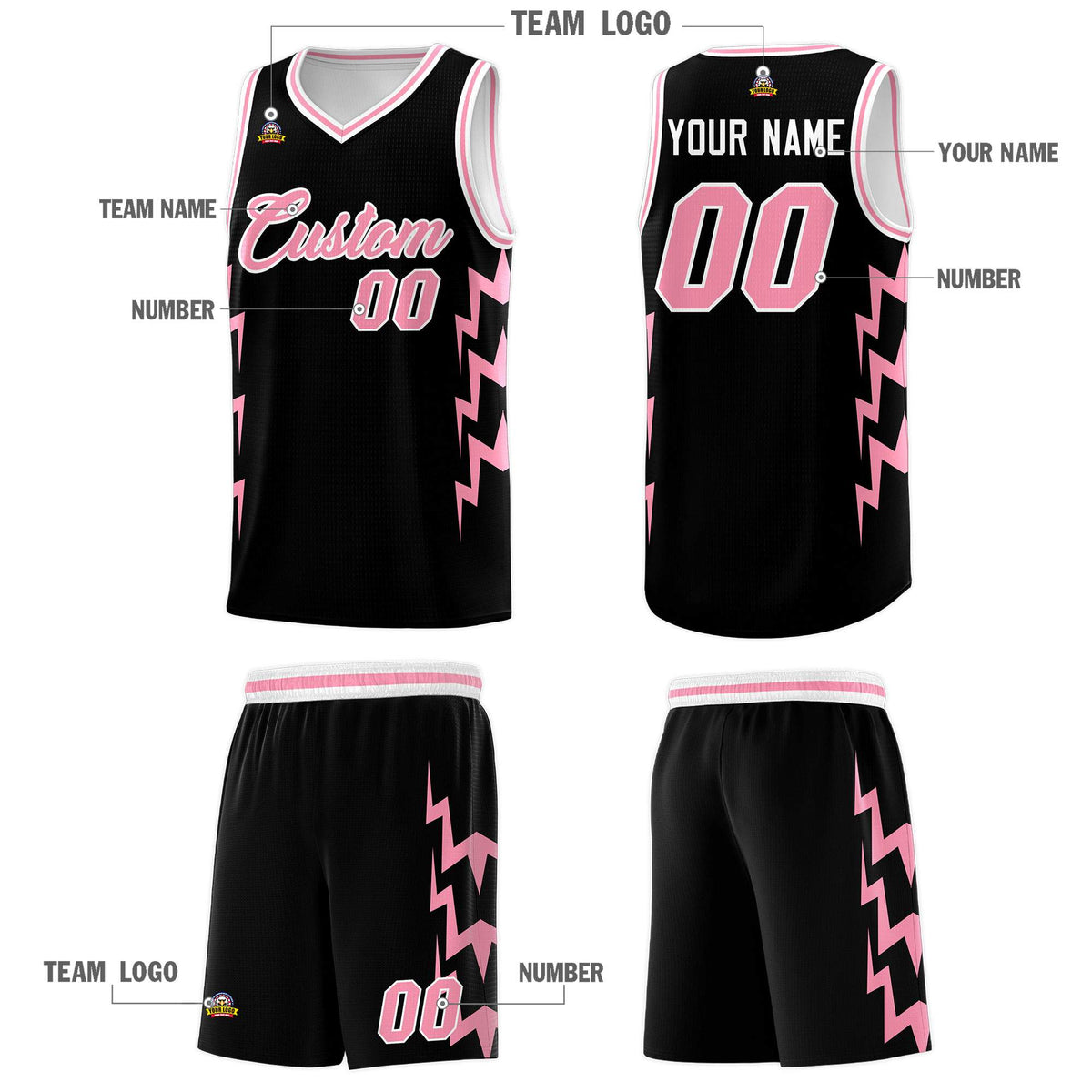 Custom Black Side Lightning Pattern Sports Uniform Basketball Jersey|KXKSHOP