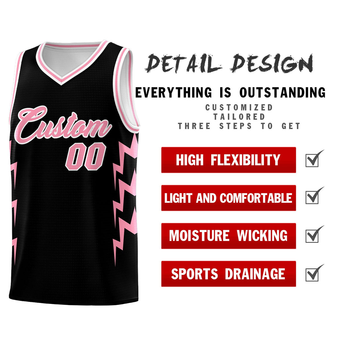 Custom Black Side Lightning Pattern Sports Uniform Basketball Jersey|KXKSHOP