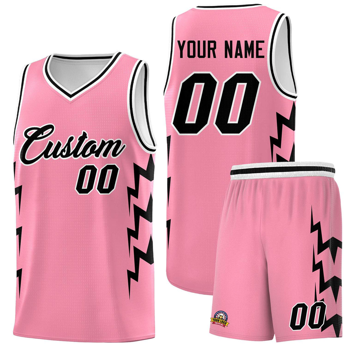 Custom Light Pink Side Lightning Pattern Sports Uniform Basketball Jersey|KXKSHOP