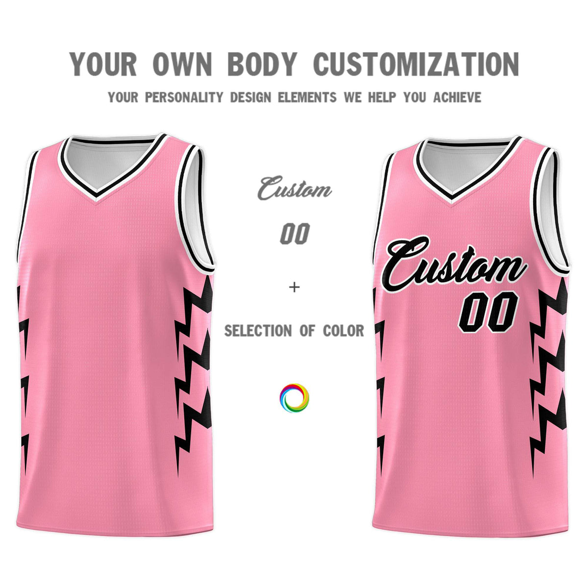 Custom Light Pink Side Lightning Pattern Sports Uniform Basketball Jersey|KXKSHOP