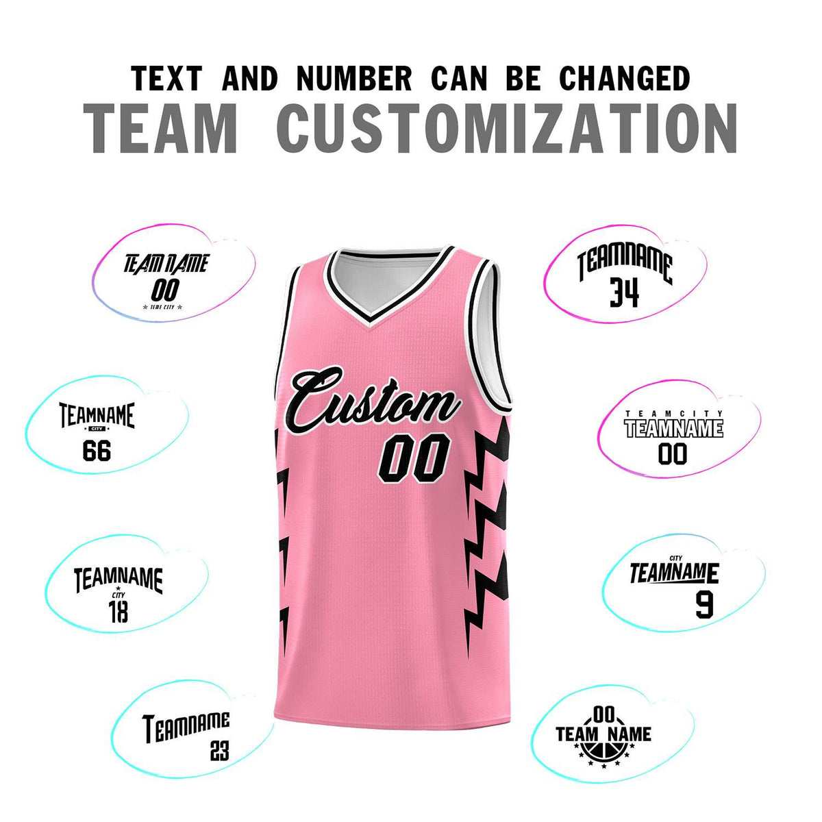 Custom Light Pink Side Lightning Pattern Sports Uniform Basketball Jersey|KXKSHOP