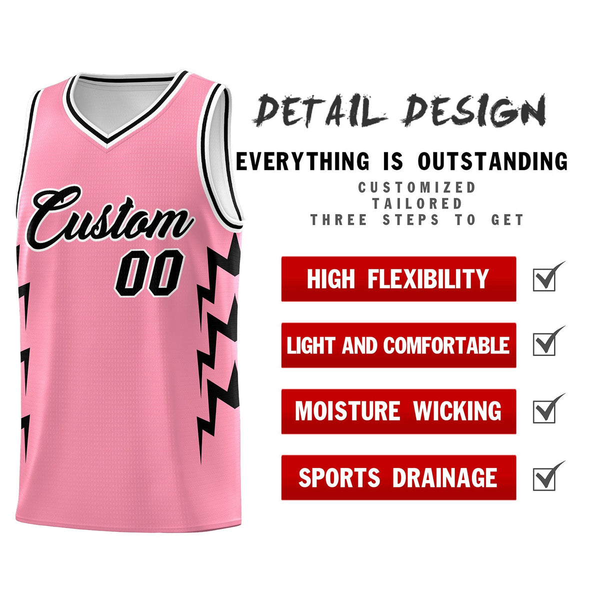 Custom Light Pink Side Lightning Pattern Sports Uniform Basketball Jersey|KXKSHOP