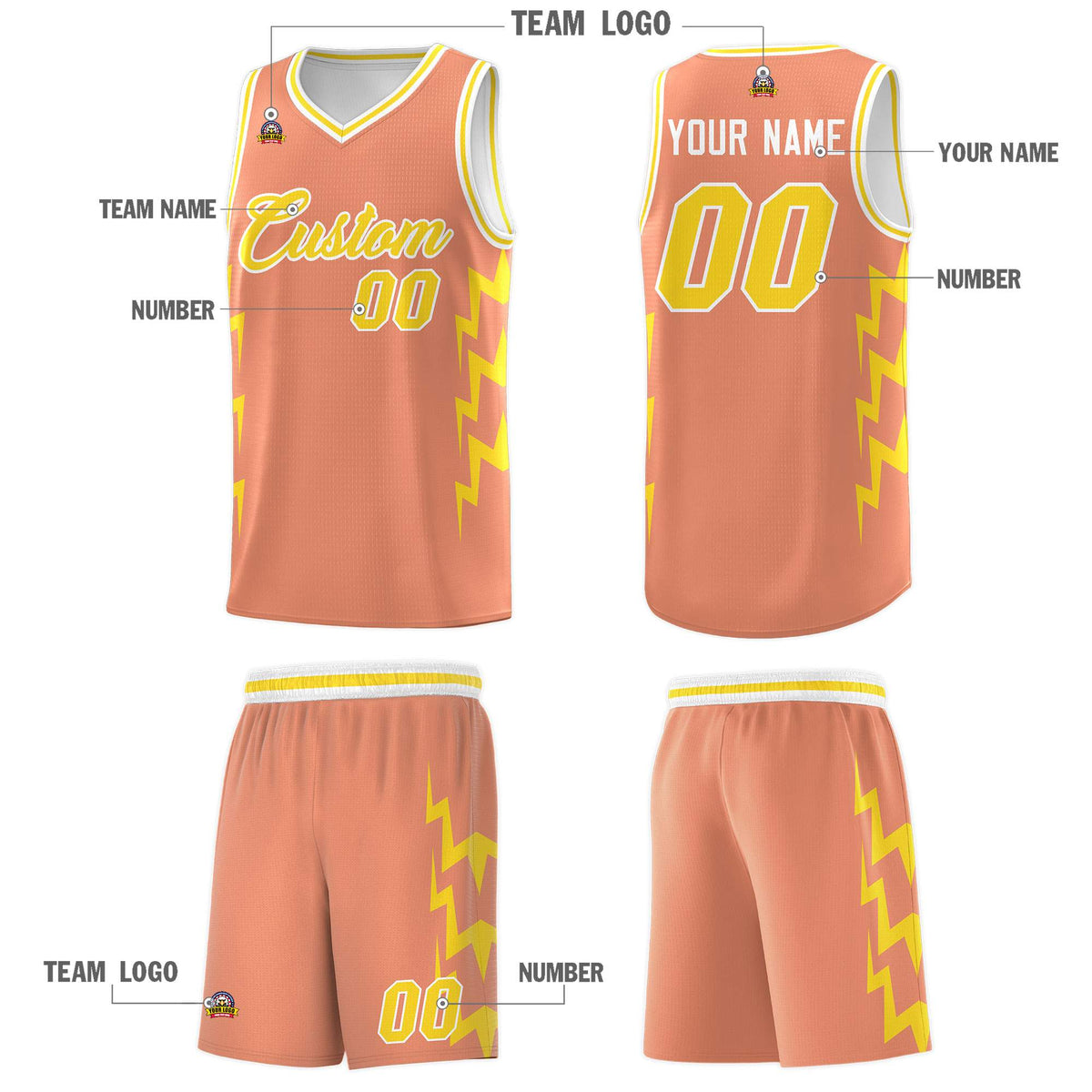 Custom Orange Side Lightning Pattern Sports Uniform Basketball Jersey|KXKSHOP