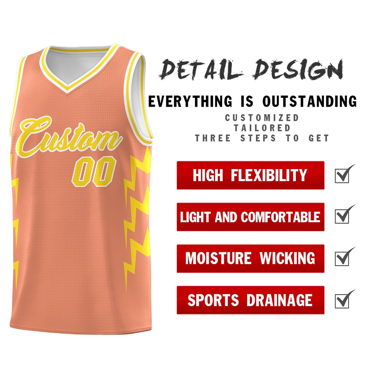 Custom Orange Side Lightning Pattern Sports Uniform Basketball Jersey|KXKSHOP