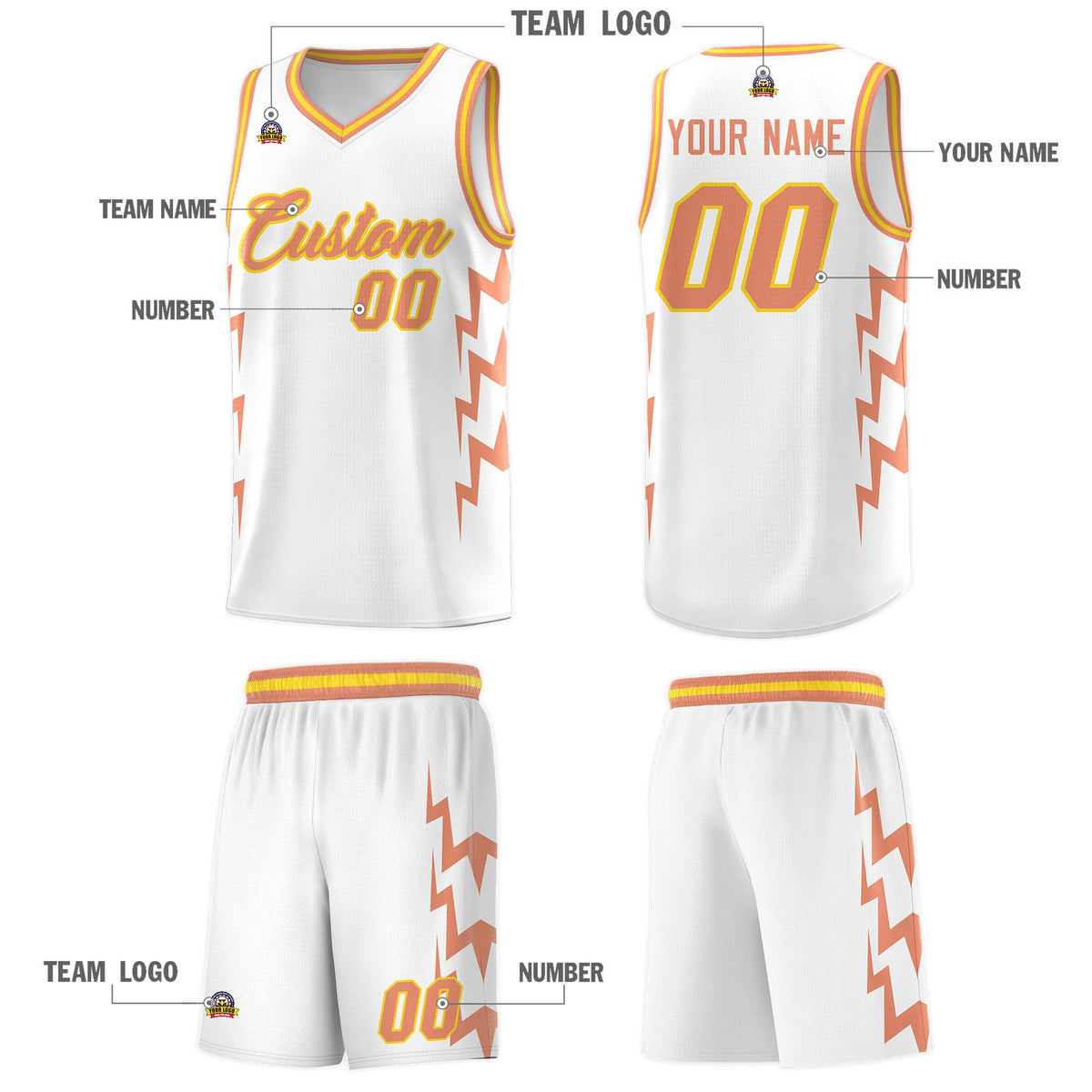Custom White Side Lightning Pattern Sports Uniform Basketball Jersey|KXKSHOP