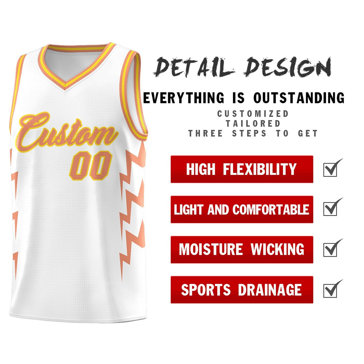 Custom White Side Lightning Pattern Sports Uniform Basketball Jersey|KXKSHOP