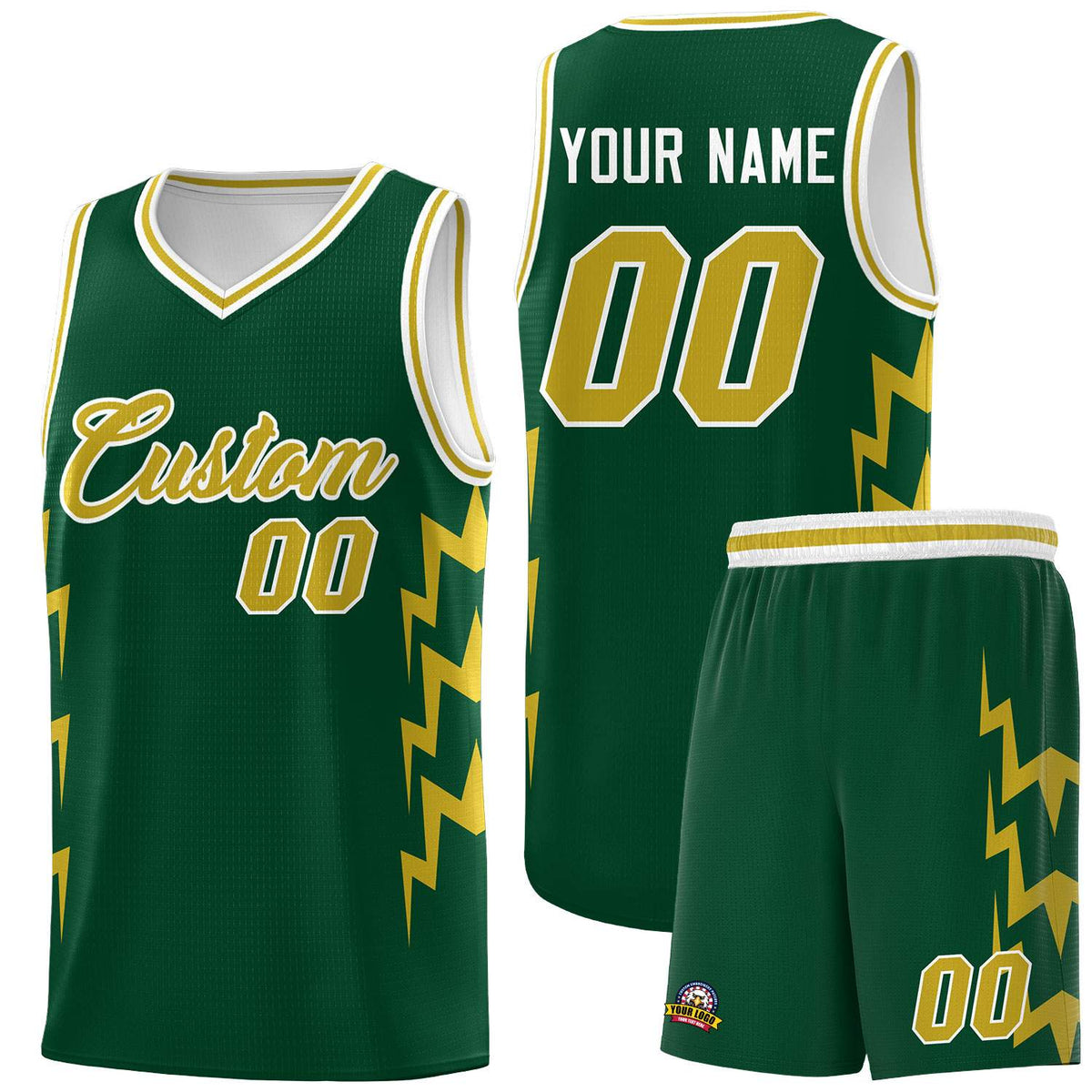 Custom Hunter Green Side Lightning Pattern Sports Uniform Basketball Jersey|KXKSHOP