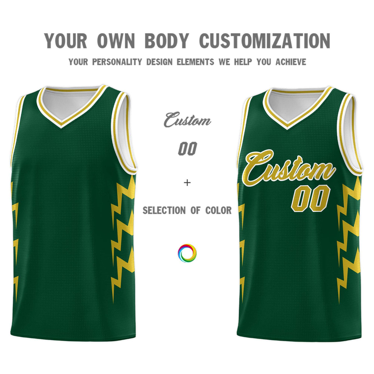 Custom Hunter Green Side Lightning Pattern Sports Uniform Basketball Jersey|KXKSHOP