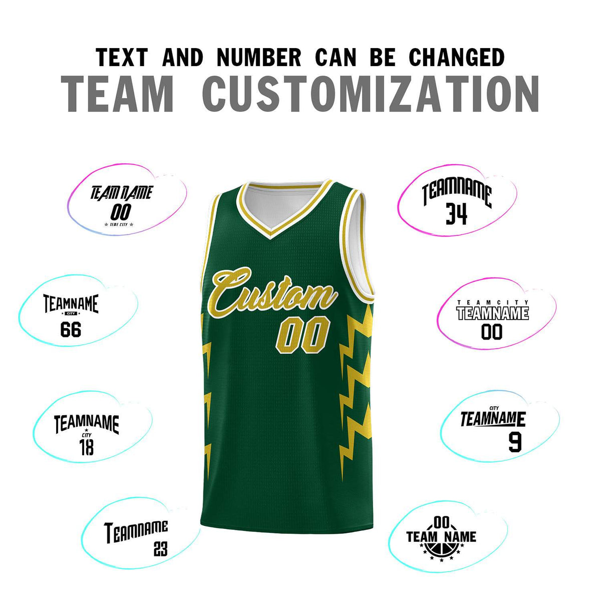 Custom Hunter Green Side Lightning Pattern Sports Uniform Basketball Jersey|KXKSHOP