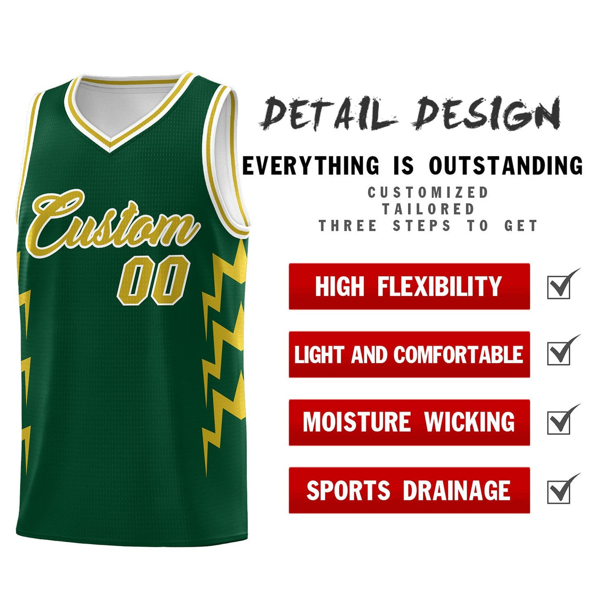 Custom Hunter Green Side Lightning Pattern Sports Uniform Basketball Jersey|KXKSHOP