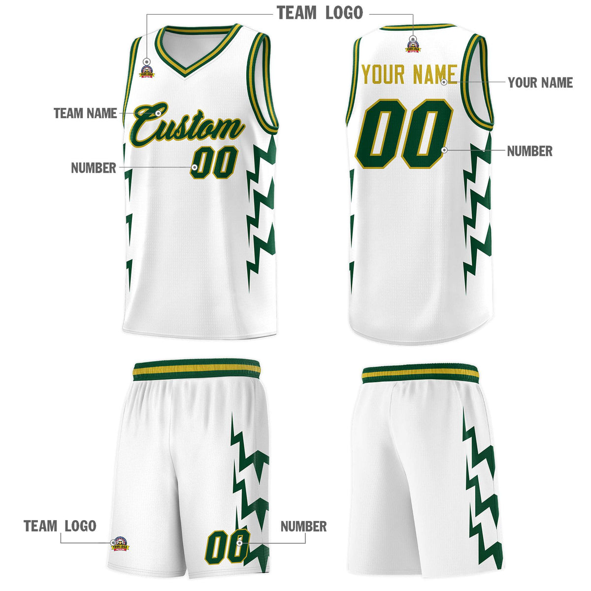 Custom White Side Lightning Pattern Sports Uniform Basketball Jersey|KXKSHOP