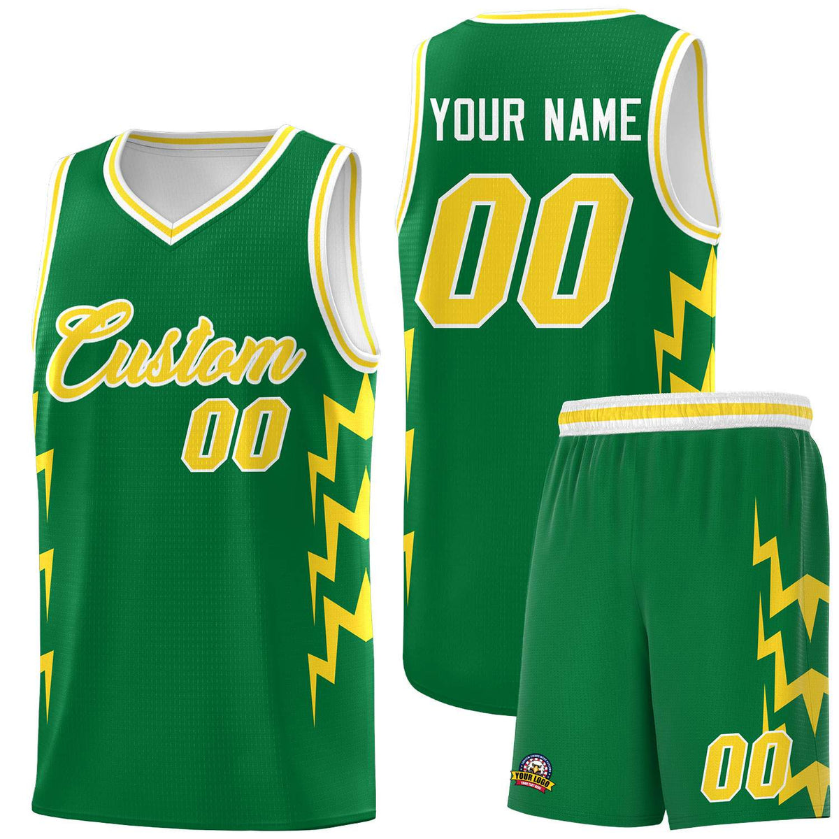 Custom Kelly Green Side Lightning Pattern Sports Uniform Basketball Jersey|KXKSHOP