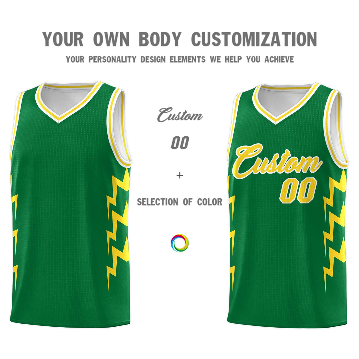 Custom Kelly Green Side Lightning Pattern Sports Uniform Basketball Jersey|KXKSHOP