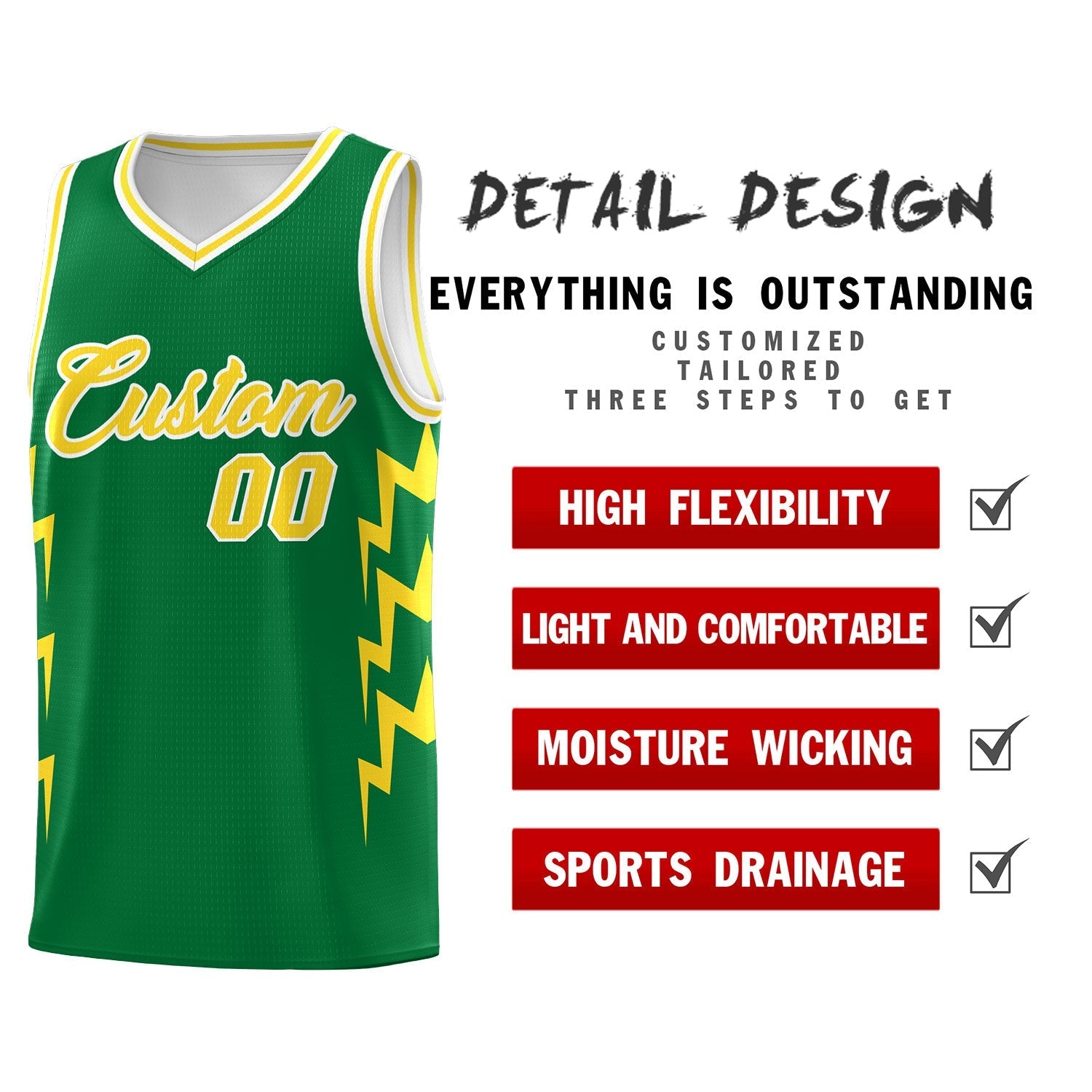 Custom Kelly Green Side Lightning Pattern Sports Uniform Basketball Jersey|KXKSHOP