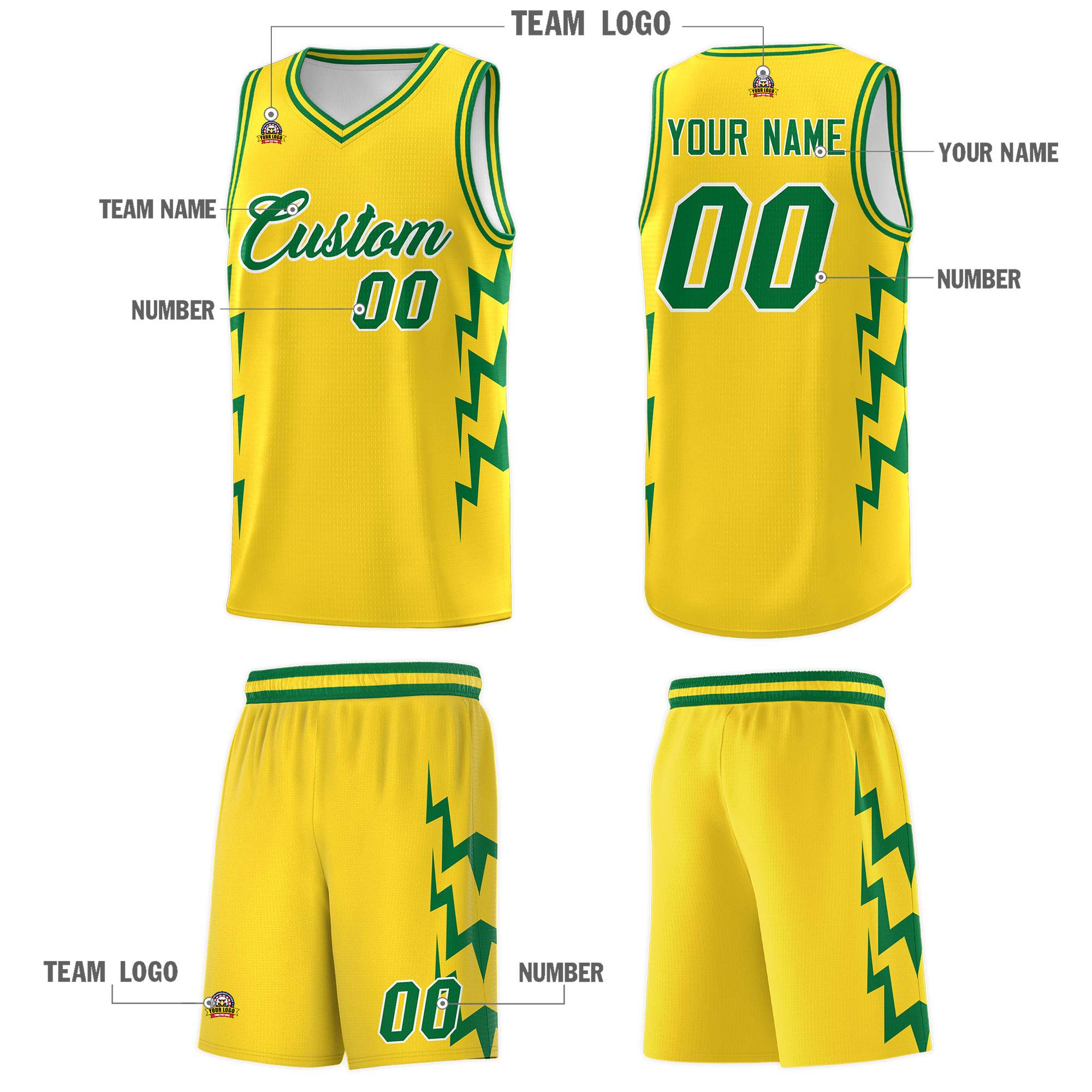 Custom Gold Side Lightning Pattern Sports Uniform Basketball Jersey|KXKSHOP