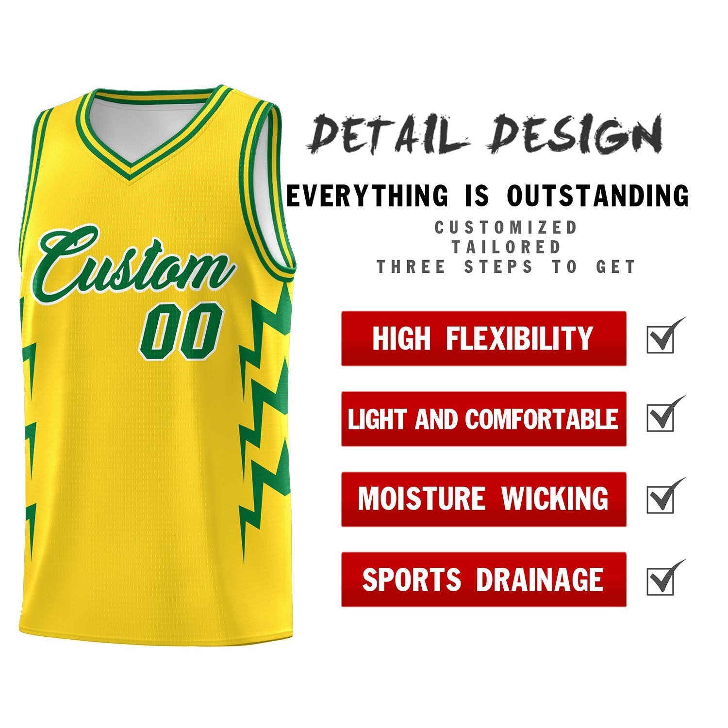 Custom Gold Side Lightning Pattern Sports Uniform Basketball Jersey|KXKSHOP