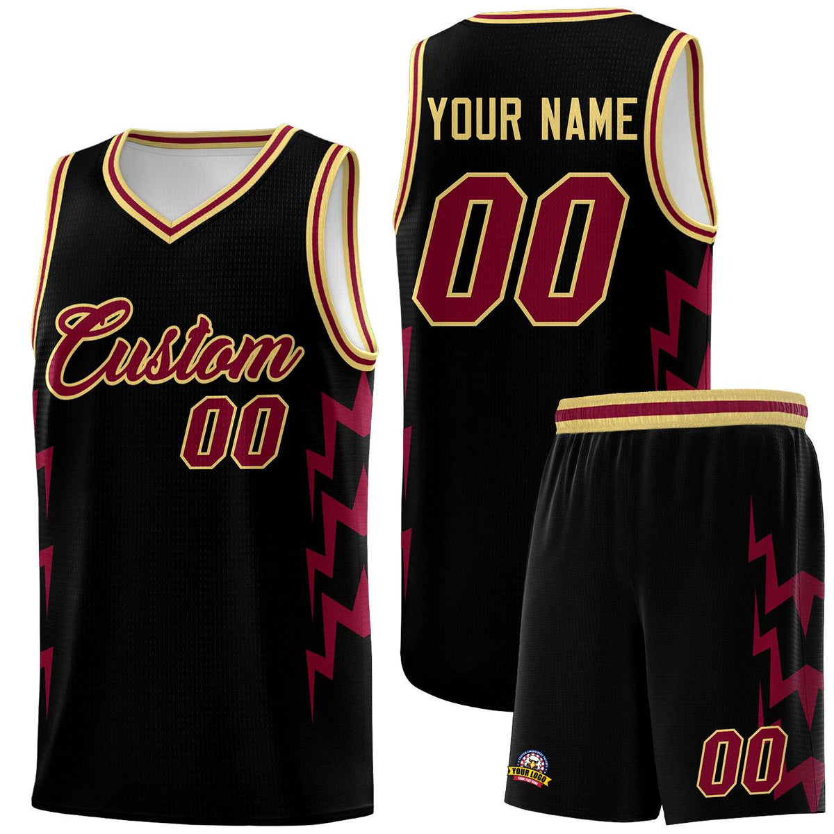 Custom Black Side Lightning Pattern Sports Uniform Basketball Jersey|KXKSHOP