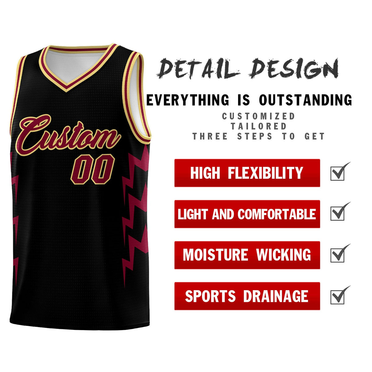 Custom Black Side Lightning Pattern Sports Uniform Basketball Jersey|KXKSHOP