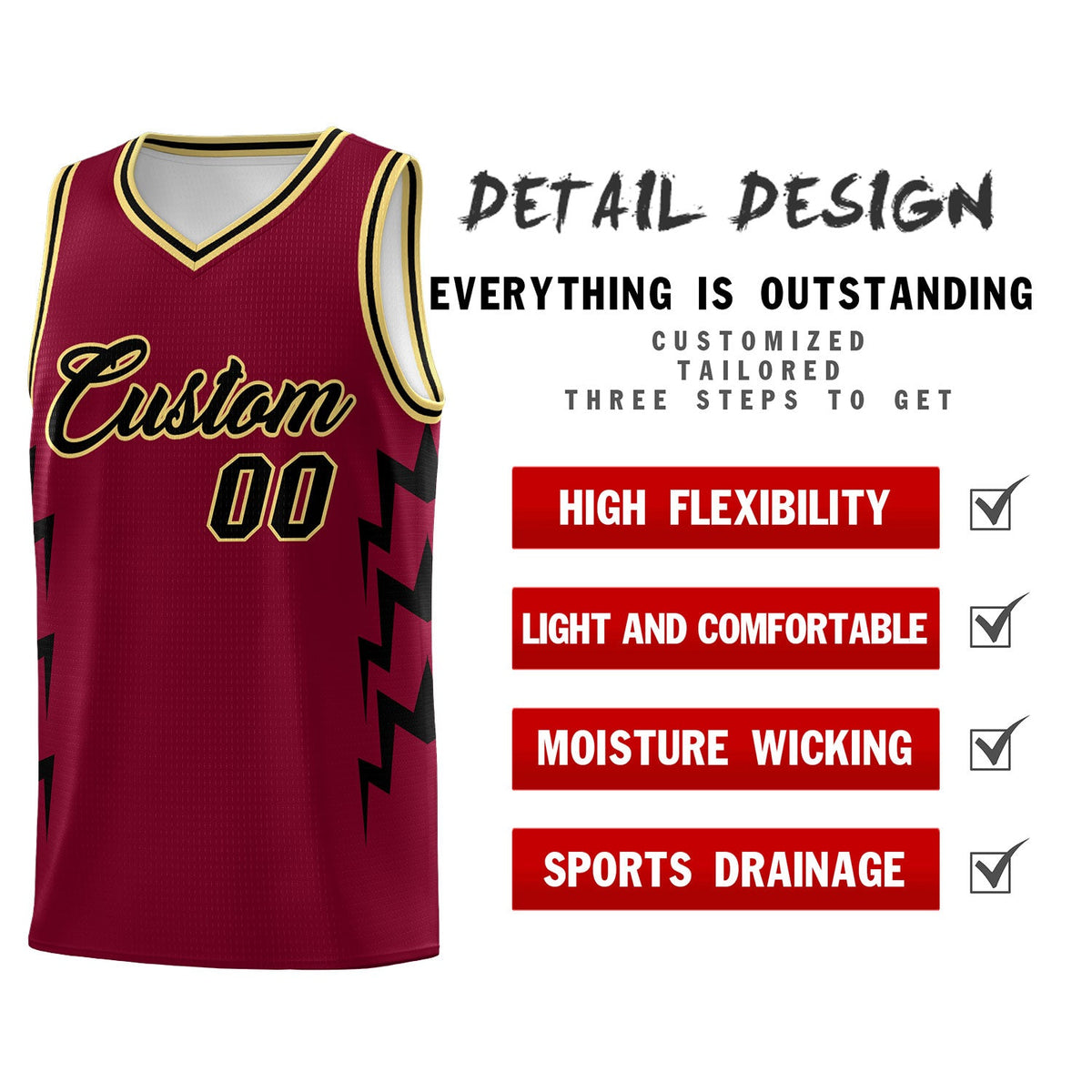 Custom Crimson Side Lightning Pattern Sports Uniform Basketball Jersey|KXKSHOP