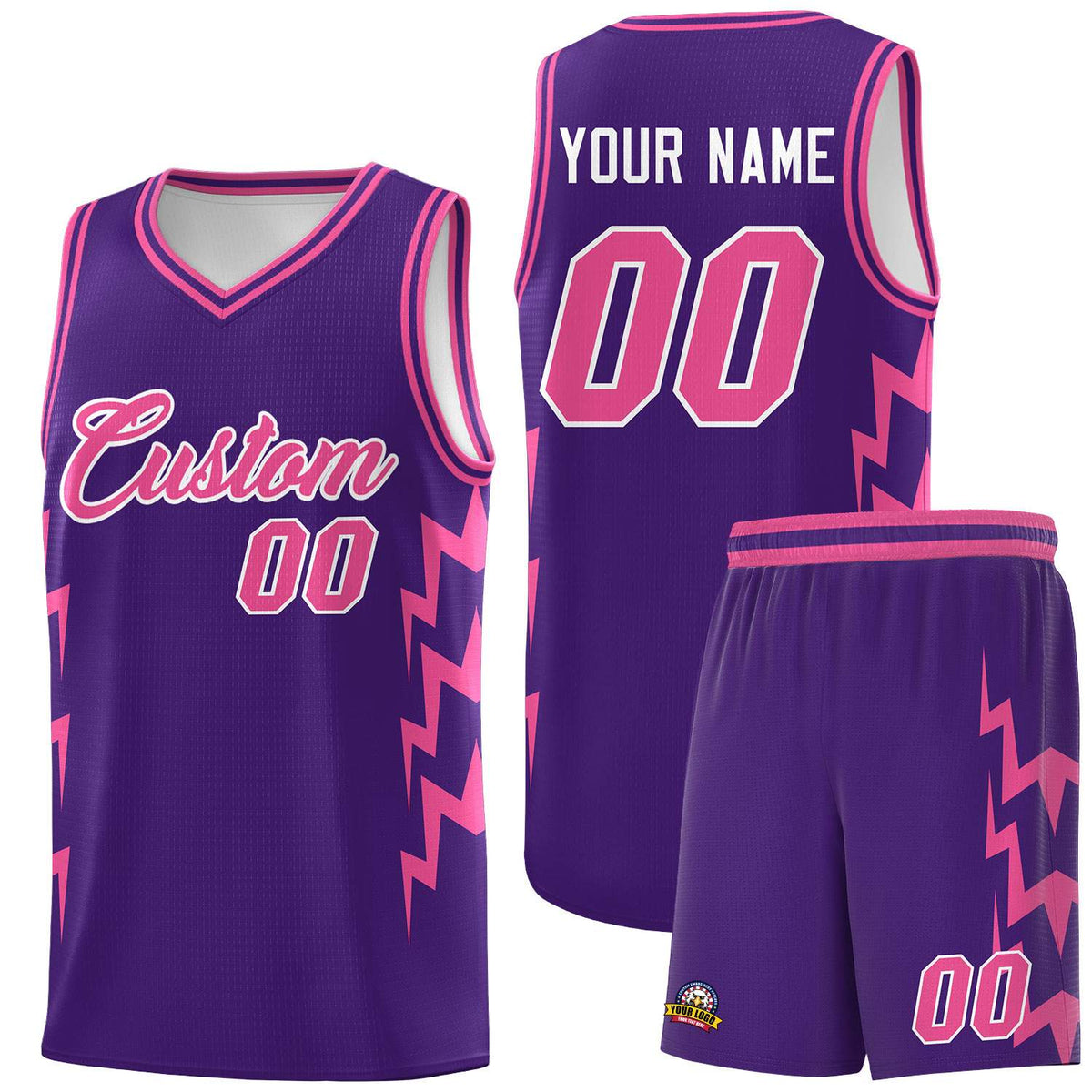 Custom Purple Side Lightning Pattern Sports Uniform Basketball Jersey|KXKSHOP