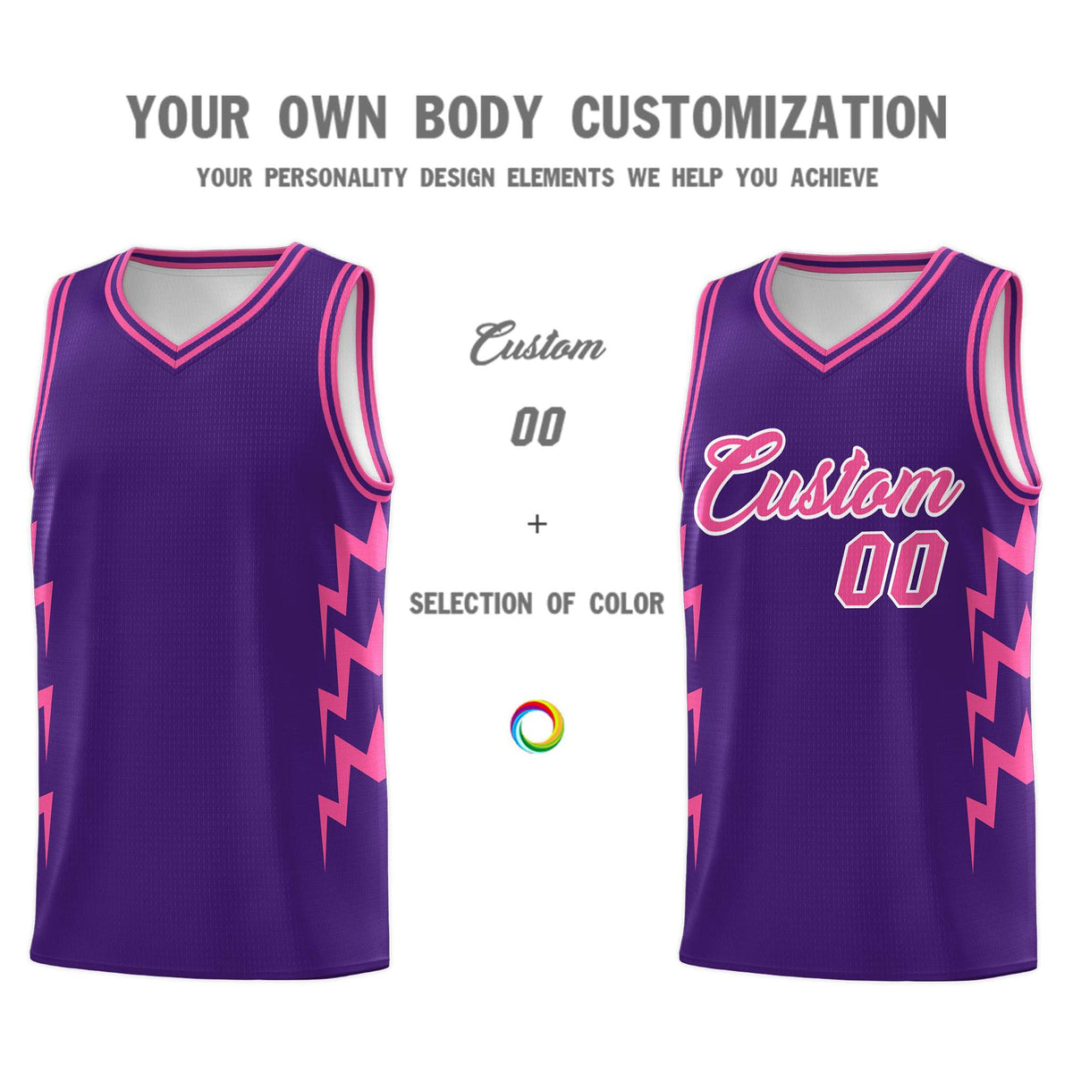 Custom Purple Side Lightning Pattern Sports Uniform Basketball Jersey|KXKSHOP