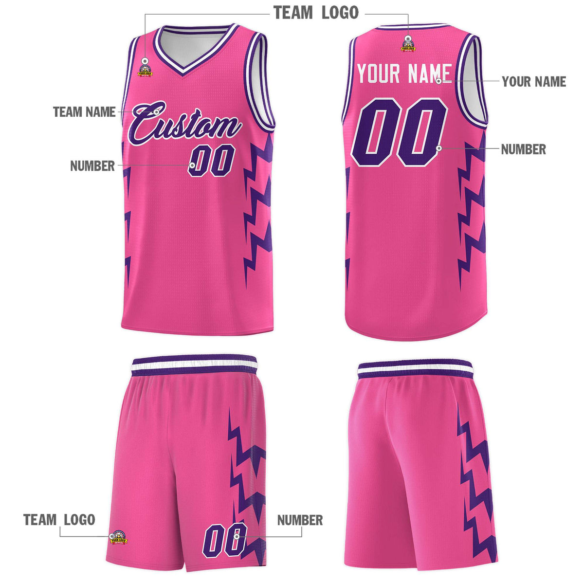 Custom Pink Side Lightning Pattern Sports Uniform Basketball Jersey|KXKSHOP