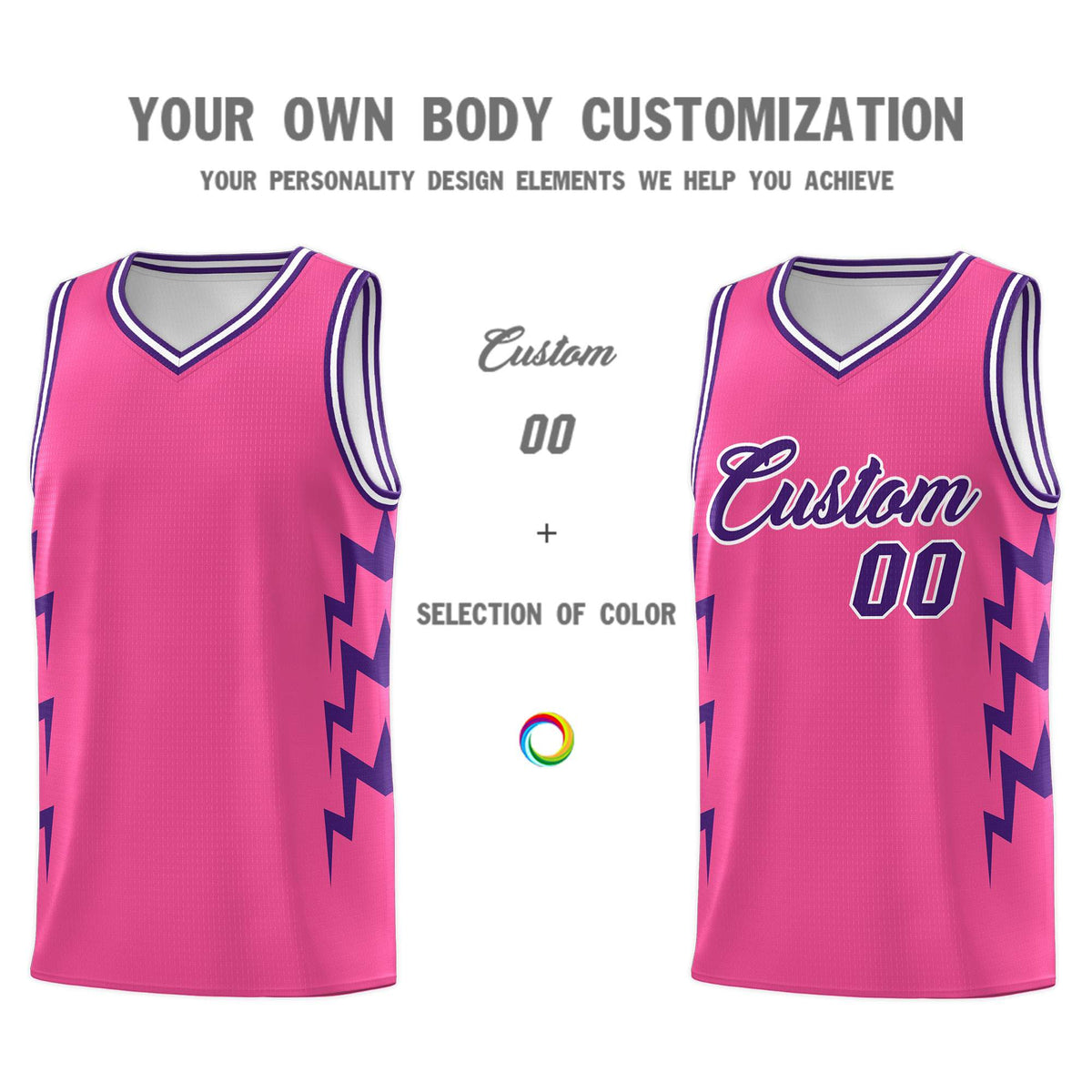 Custom Pink Side Lightning Pattern Sports Uniform Basketball Jersey|KXKSHOP