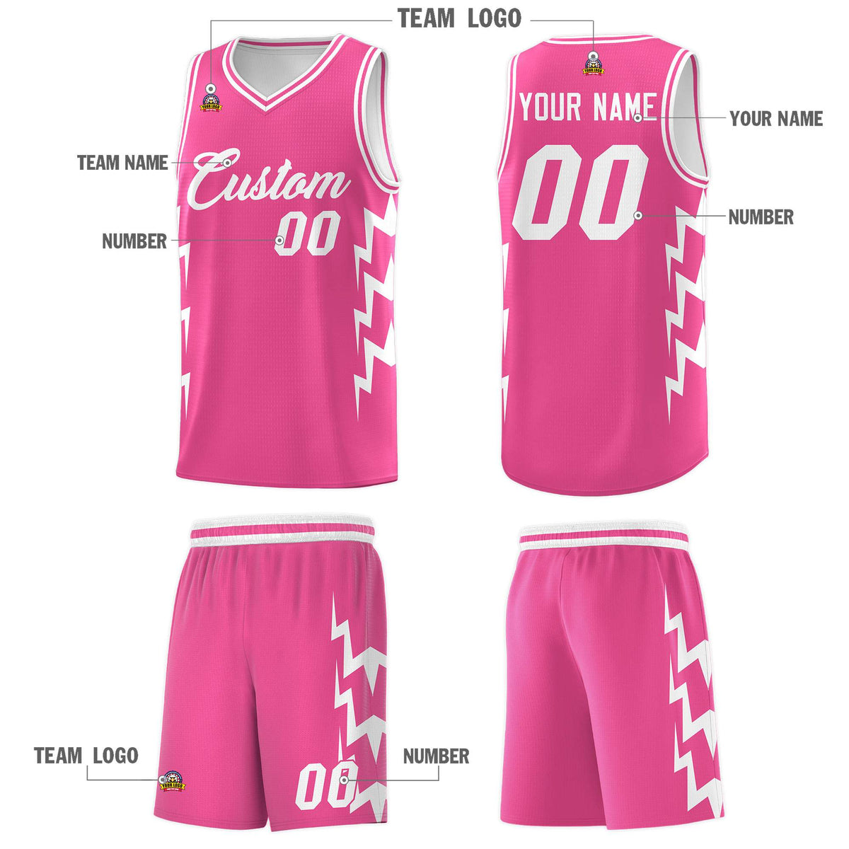 Custom Pink Side Lightning Pattern Sports Uniform Basketball Jersey|KXKSHOP